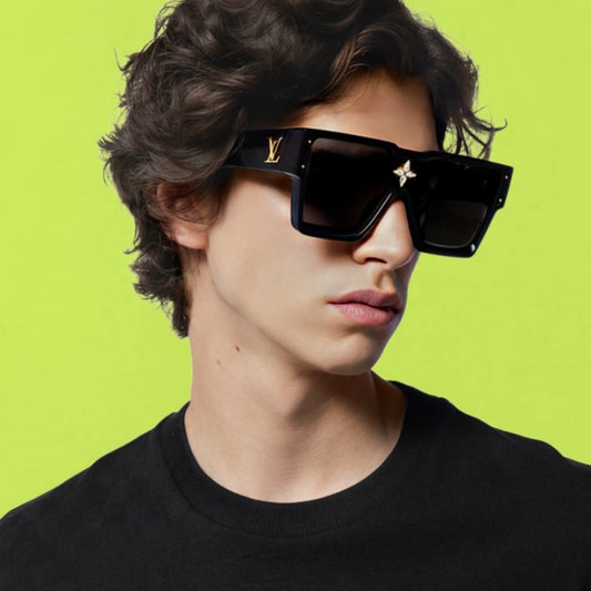 Uni-Sex Rufus - Bulky Oversized Retro LV Diamond Sunglasses - Black