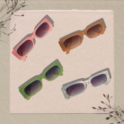 Uni-Sex Diversity - Retro Rectangular Slim Sunglasses - Pink - Brown - Green - Transparent