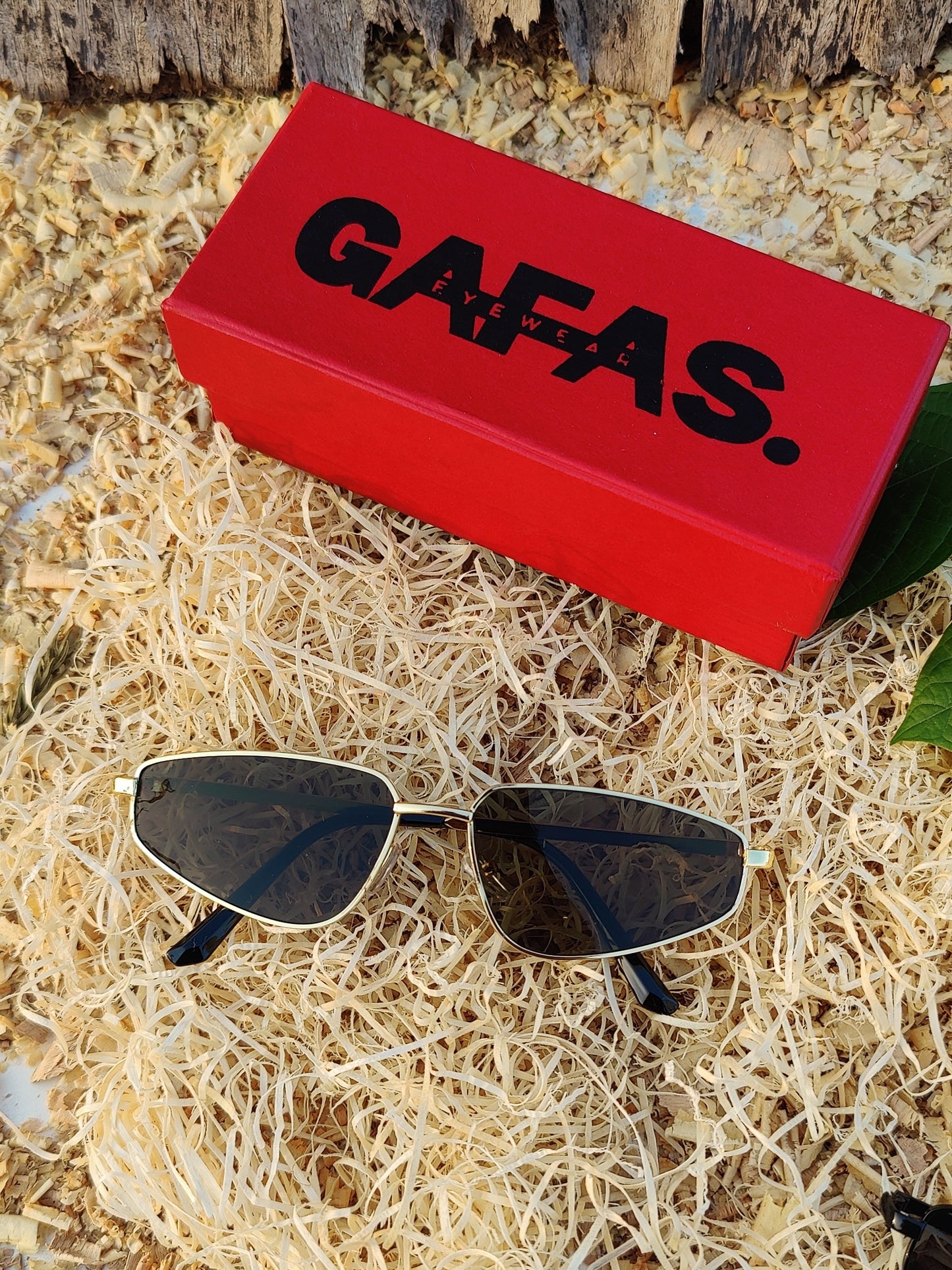 Uni-Sex Gasaan - Double V shaped Sunglasses - Black - Golden